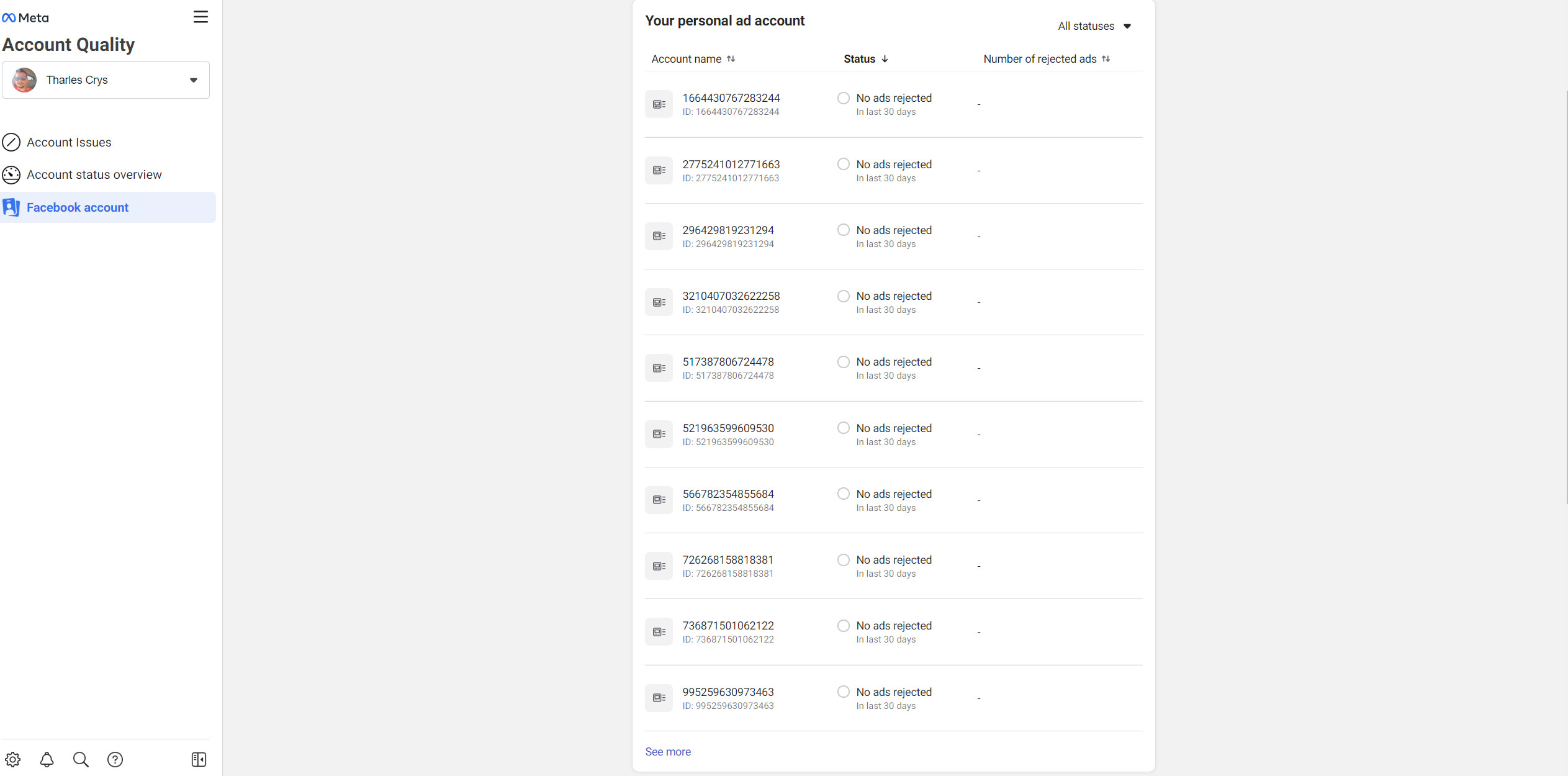 Combo 1-10: 01 Identity Verified Facebook Account Holds 10 Ad Accounts Limit 50$ 